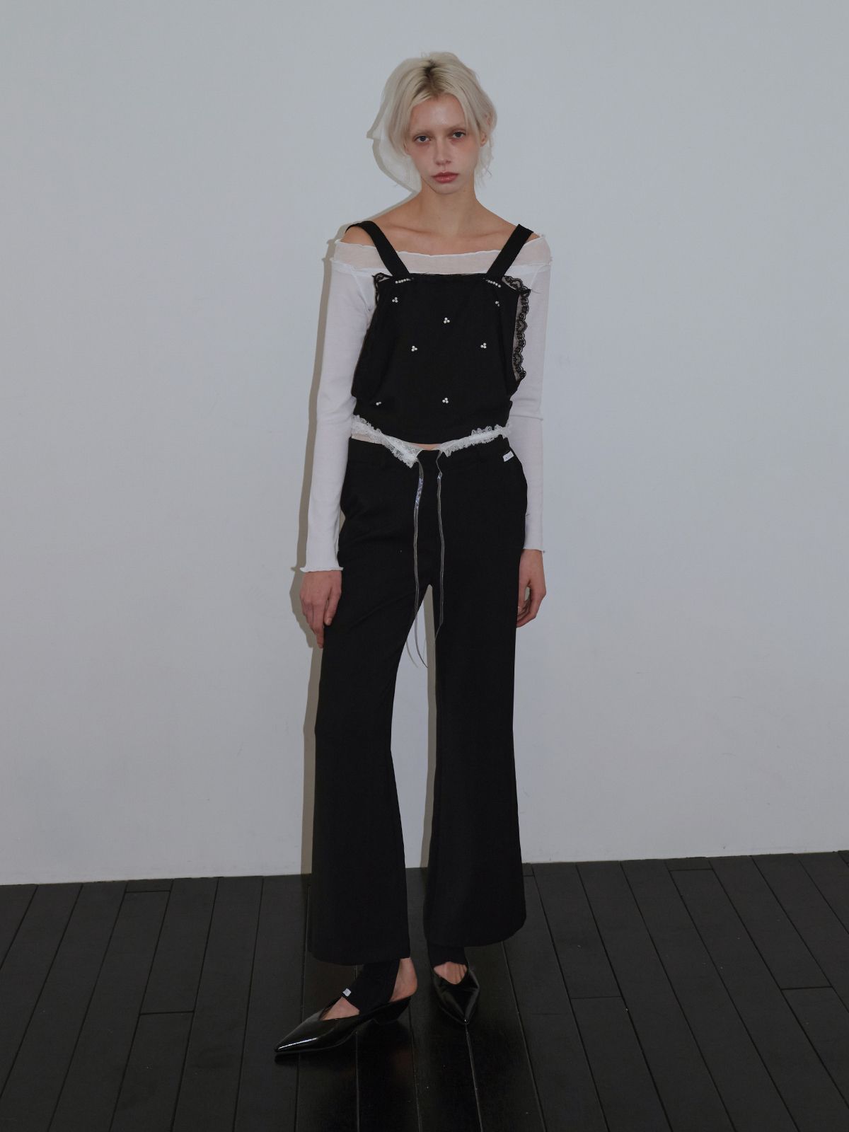 최에(CHOIAE) Flow Lace Bootcut Pants - Black