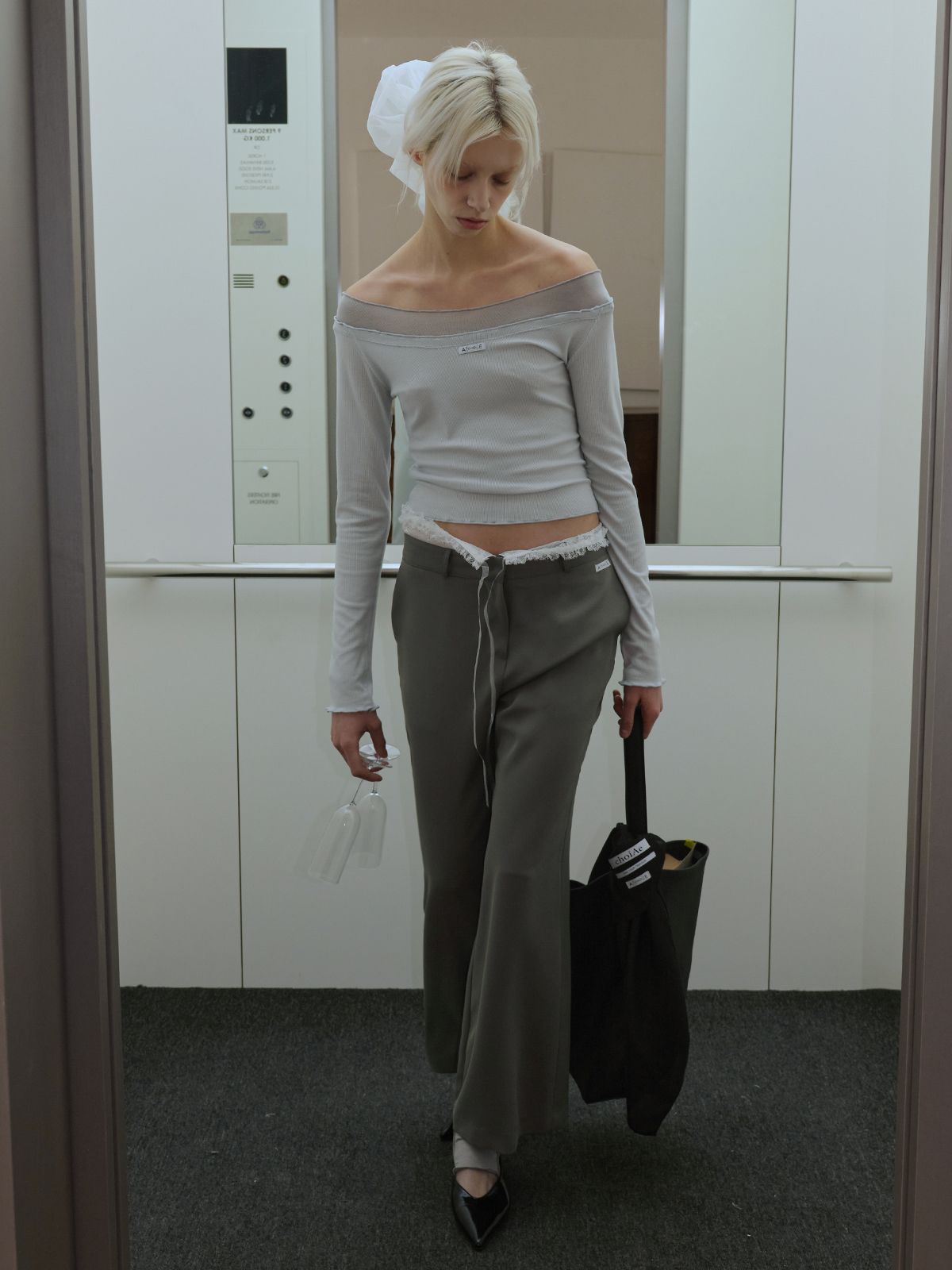 최에(CHOIAE) Flow Lace Bootcut Pants - Grey
