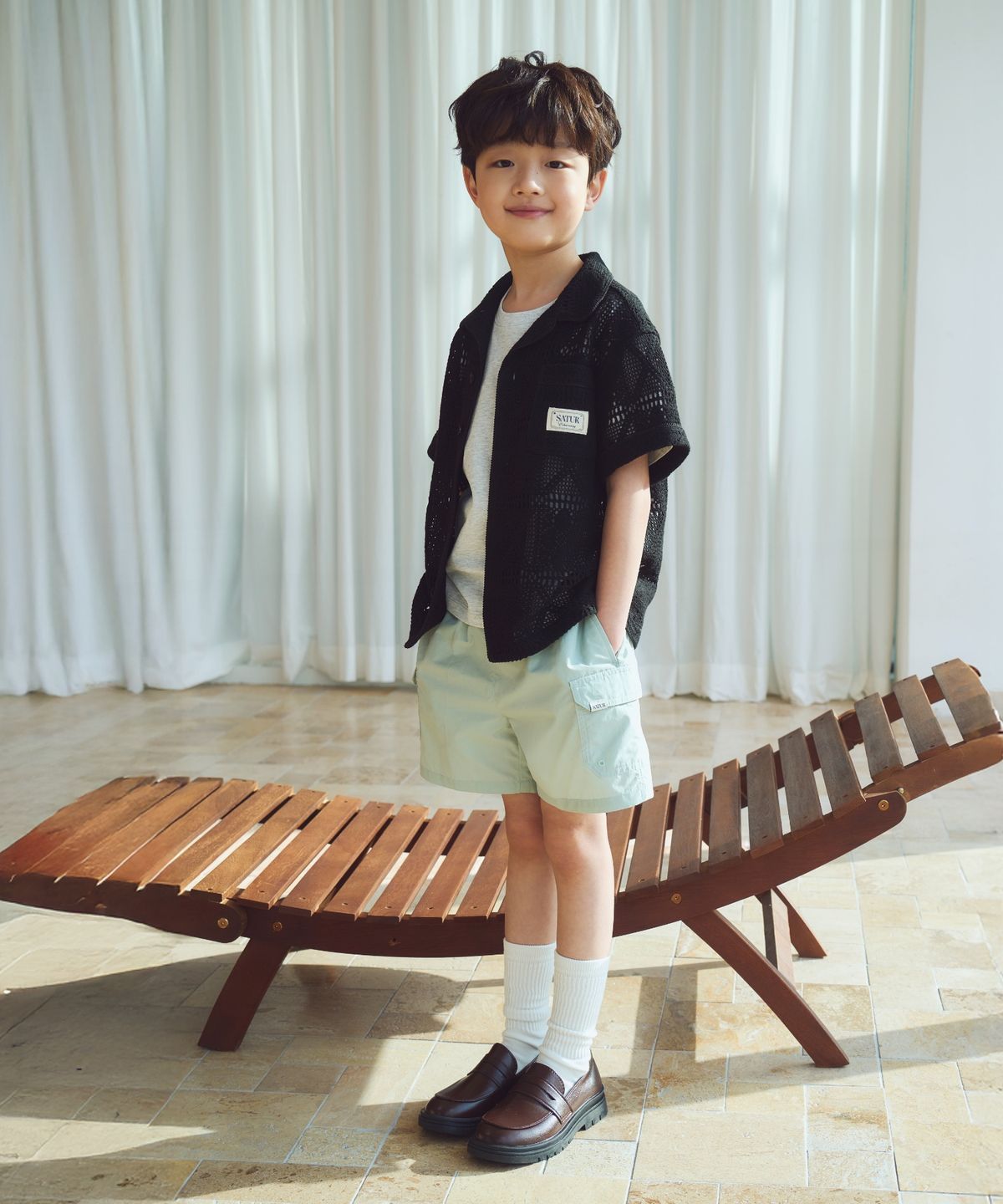 세터 키즈(SATUR KIDS) (K) 크로셰 오픈 칼라 하프 셔츠 블랙