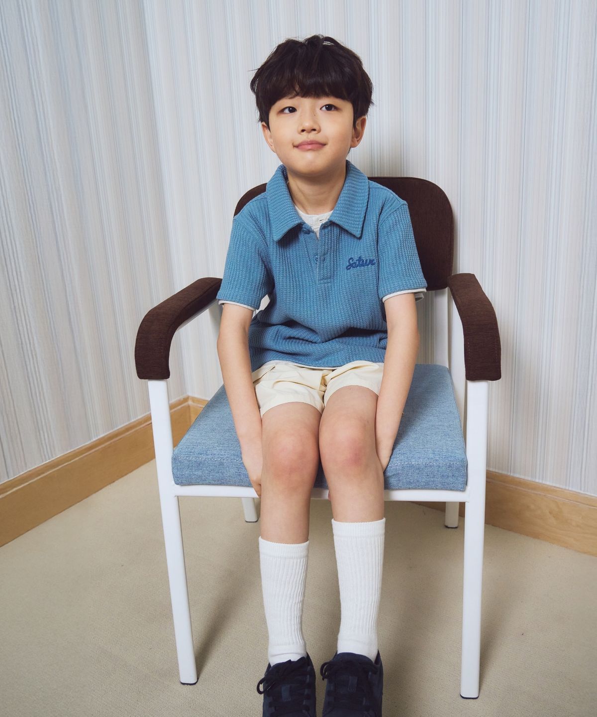 세터 키즈(SATUR KIDS) (K) 와플 칼라 반팔 티셔츠 블루