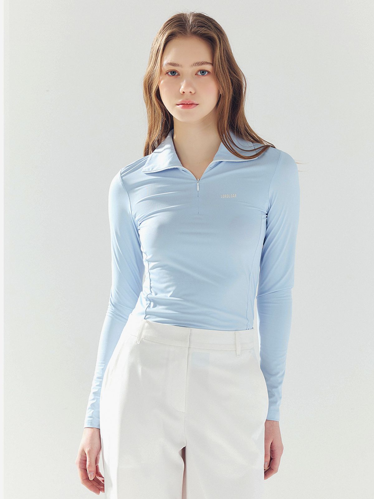 로드로아르(LORDLOAR) 쿨 슬림 지퍼 카라넥 티셔츠 S/BLUE