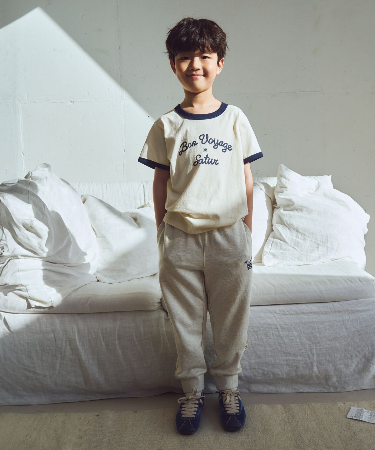 세터 키즈(SATUR KIDS) (K) 본 보야지 링거 반팔 티셔츠 크림