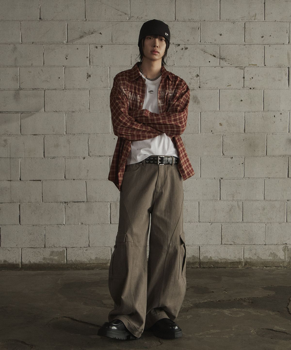 르렌느(LERENNE) Overfit Spray Check Shirt - Brick