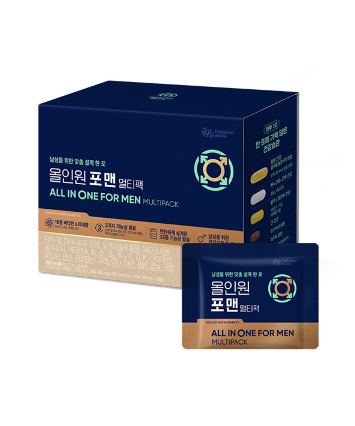웰라이프(WELLIFE) (비타민+오메가3+엽산+옥타코사놀)올인원 포 맨 멀티팩 (28포)X1 /28일분
