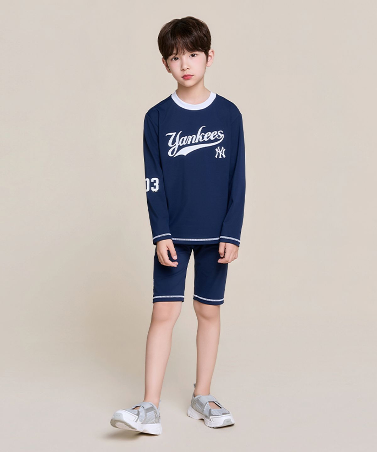 엠엘비 키즈(MLB KIDS) 스포티브 티셔츠 래쉬가드 레깅스 세트 NY (Navy)