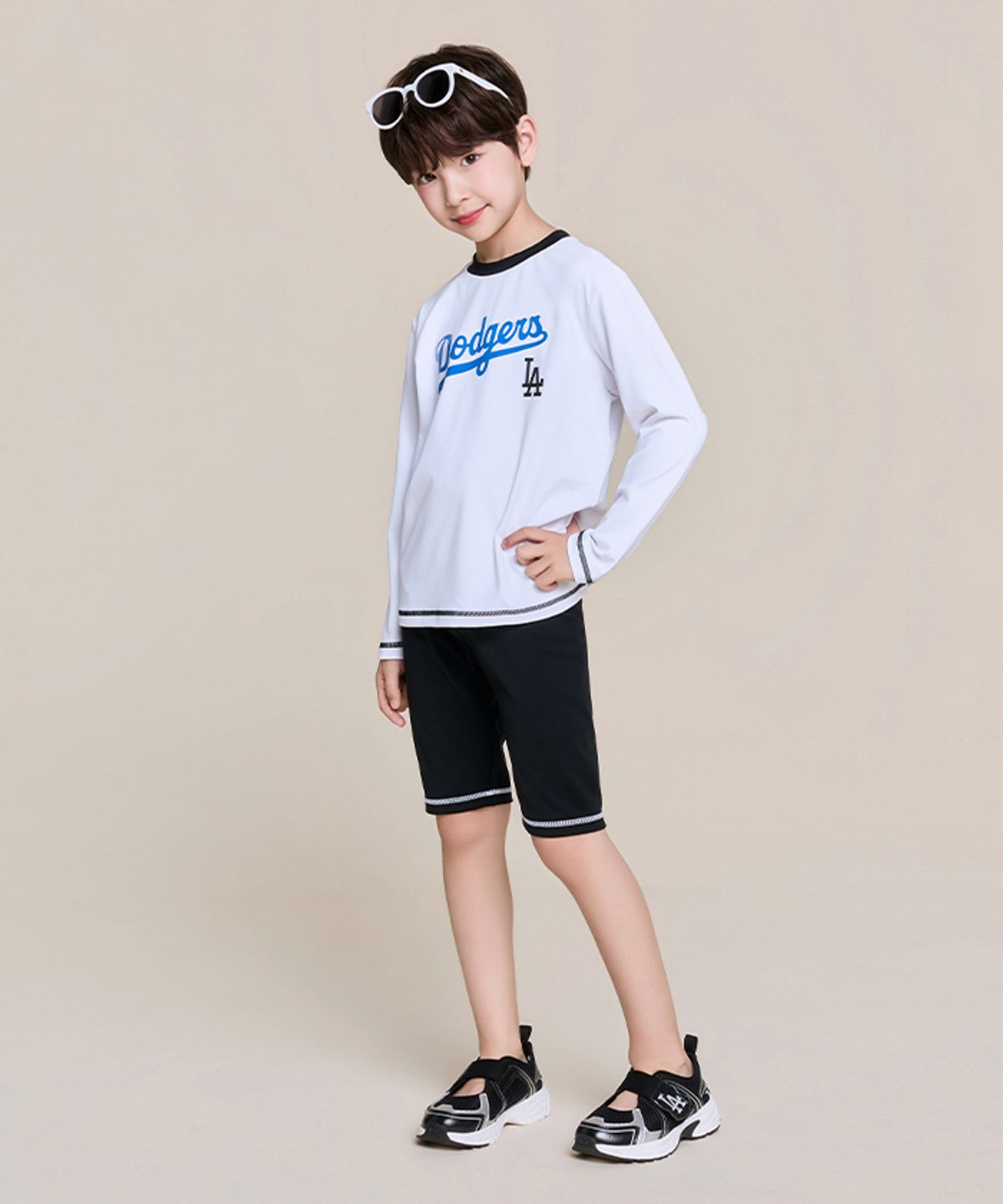 엠엘비 키즈(MLB KIDS) 스포티브 티셔츠 래쉬가드 레깅스 세트 LA (White)