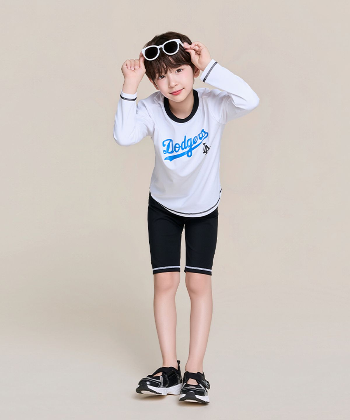 엠엘비 키즈(MLB KIDS) 스포티브 티셔츠 래쉬가드 레깅스 세트 LA (White)
