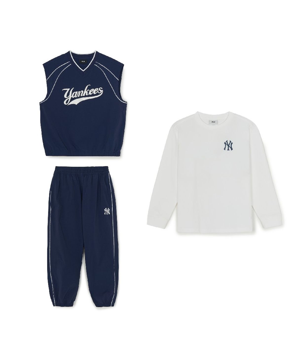 엠엘비 키즈(MLB KIDS) 스포티브 바시티 긴팔 티셔츠 3 세트 NY (Navy)