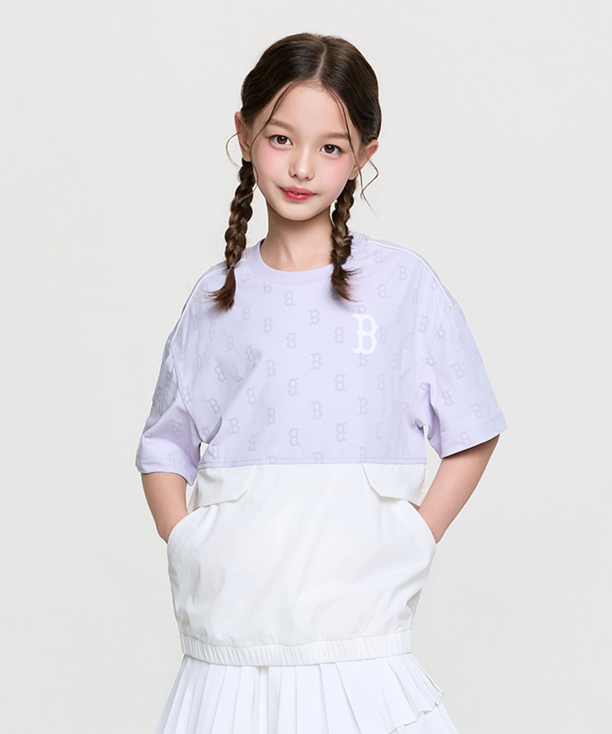 엠엘비 키즈(MLB KIDS) 스포티브 모노그램 자가드 티셔츠 BOS (Lavender)
