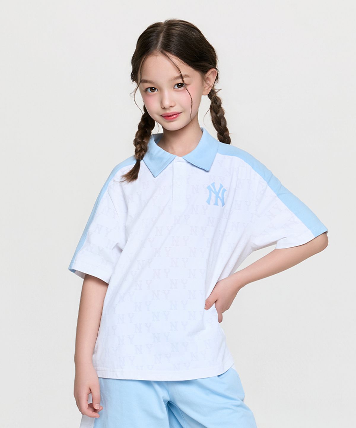 엠엘비 키즈(MLB KIDS) 모노그램 카라 티셔츠 NY (White)