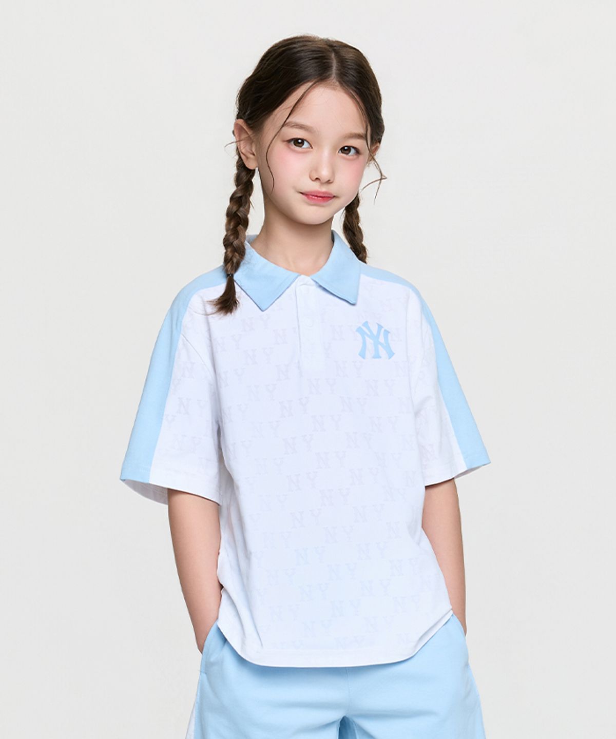 엠엘비 키즈(MLB KIDS) 모노그램 카라 티셔츠 NY (White)