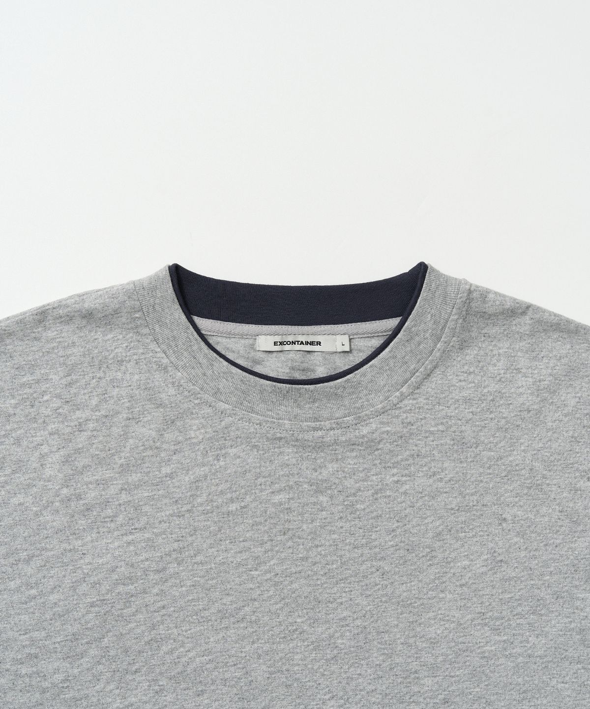 엑스컨테이너(EXCONTAINER) 체크 레이어드 크롭 하프 티셔츠 (MELANGE GREY)