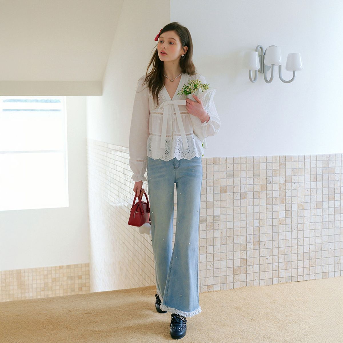쎄무아듀(CEST MOIDEW) Cest_Pure embroidery lace tiered blouse