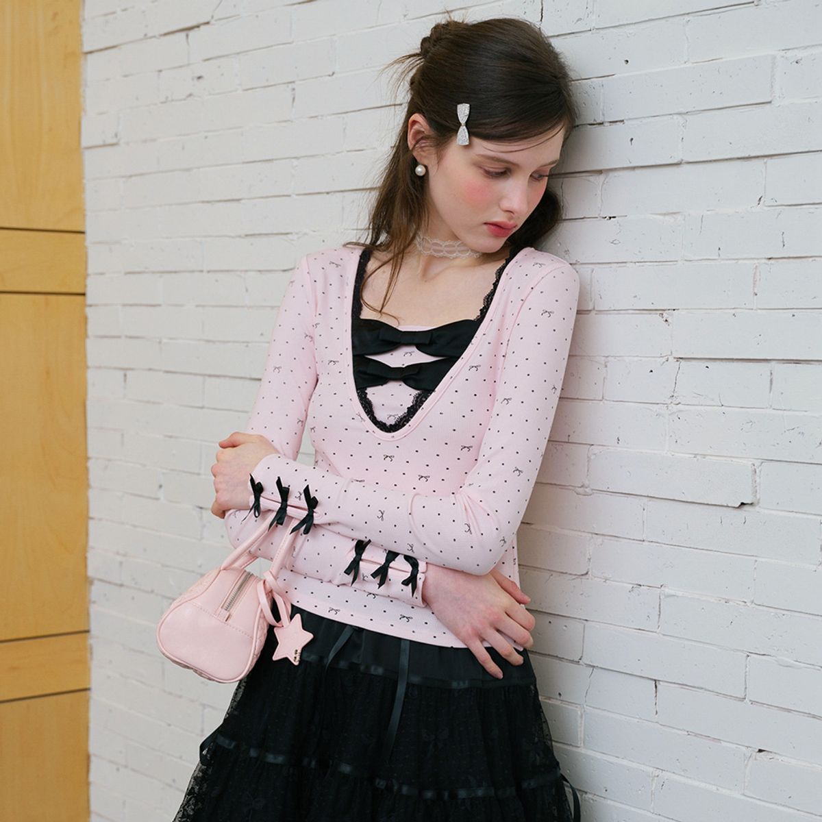 쎄무아듀(CEST MOIDEW) Cest_Ribbon dot long sleeve top