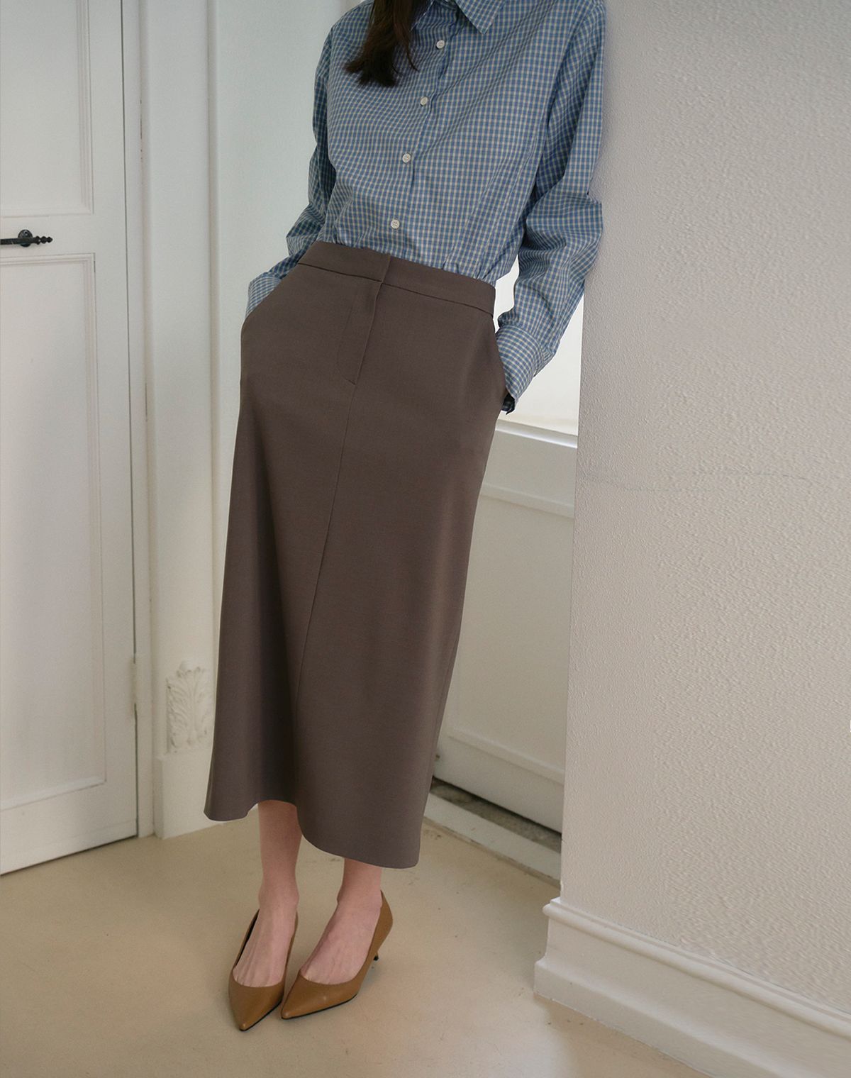 지에마르(GIEMAR) STRAIGHT MAXI SKIRT GRAY 스트레이트 맥시 스커트 그레이