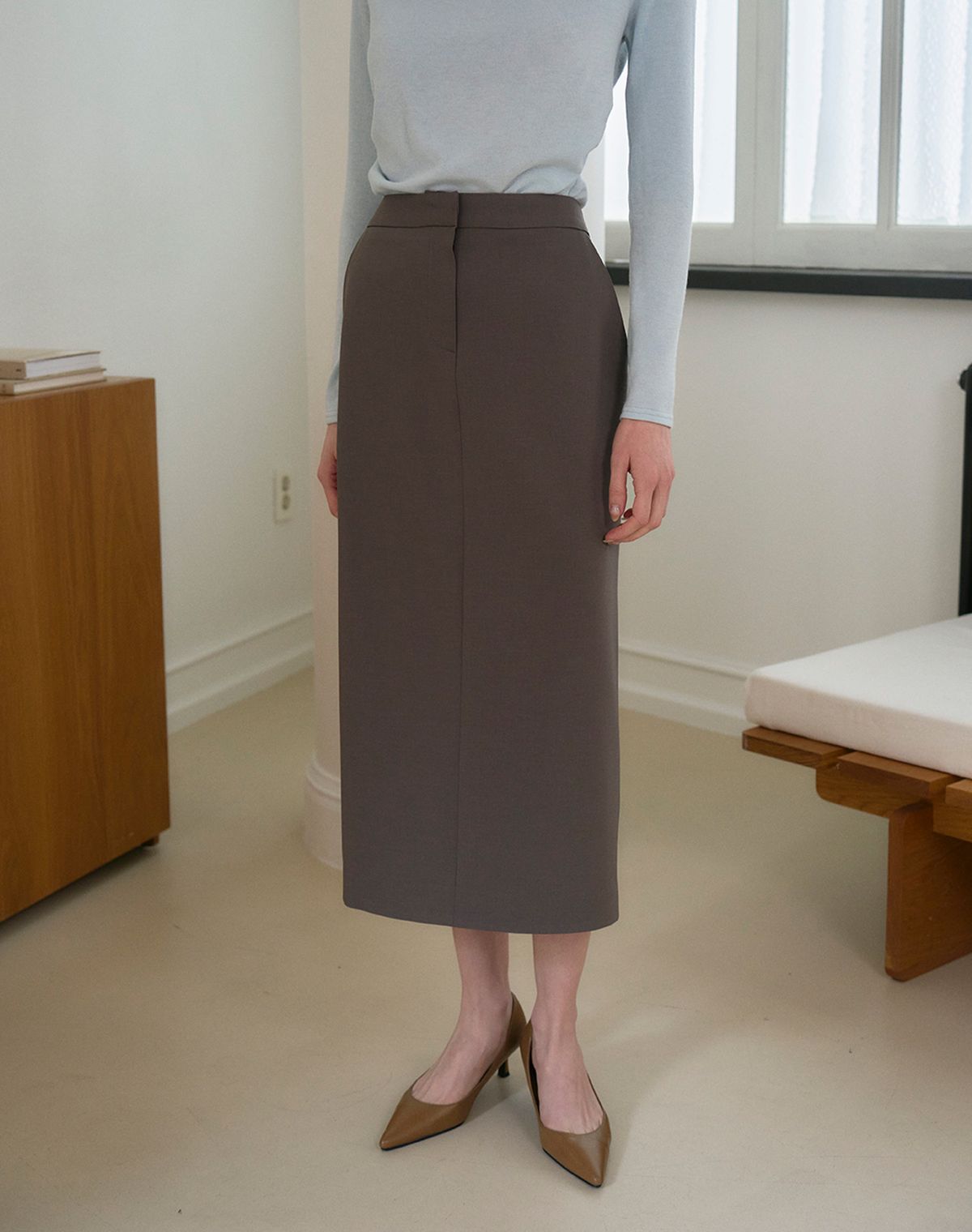 지에마르(GIEMAR) STRAIGHT MAXI SKIRT GRAY 스트레이트 맥시 스커트 그레이