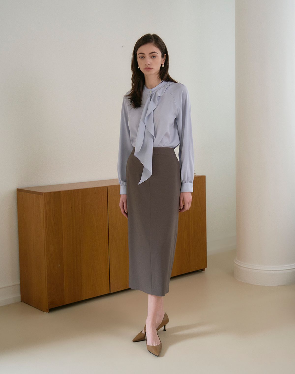 지에마르(GIEMAR) STRAIGHT MAXI SKIRT GRAY 스트레이트 맥시 스커트 그레이