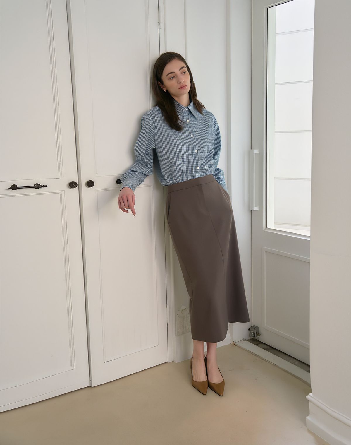지에마르(GIEMAR) STRAIGHT MAXI SKIRT GRAY 스트레이트 맥시 스커트 그레이