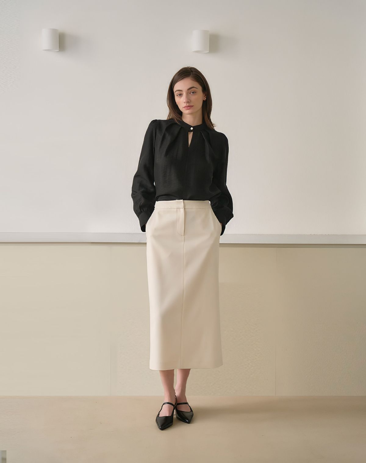 지에마르(GIEMAR) STRAIGHT MAXI SKIRT IVORY 스트레이트 맥시 스커트 아이보리