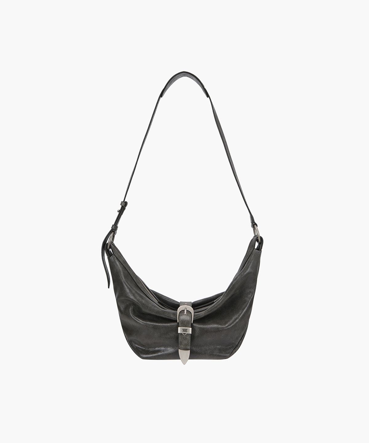 마지셔우드(MARGESHERWOOD) BELTED HOBO MEDIUM_white+grey two-tone cracked