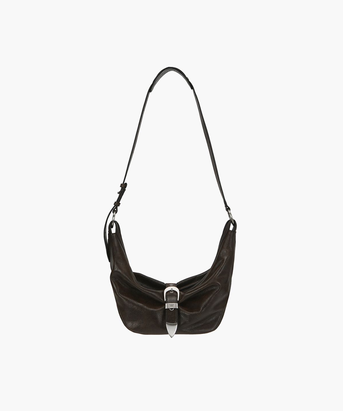 마지셔우드(MARGESHERWOOD) BELTED HOBO MEDIUM_brown+black two-tone cracked