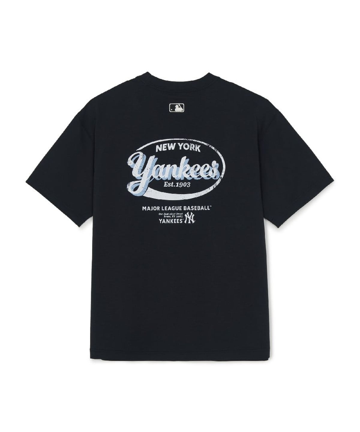 엠엘비(MLB) 빈티지 스포티브 컬시브 그래픽 반팔 티셔츠 NY (Black)