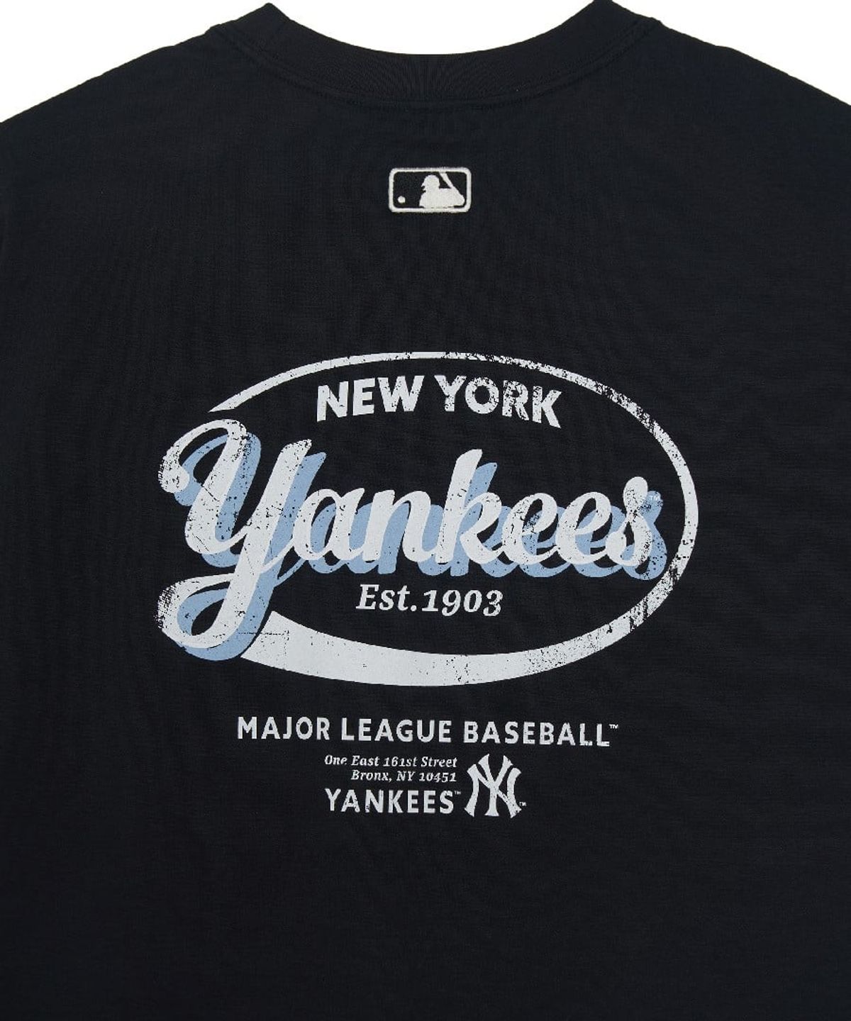엠엘비(MLB) 빈티지 스포티브 컬시브 그래픽 반팔 티셔츠 NY (Black)