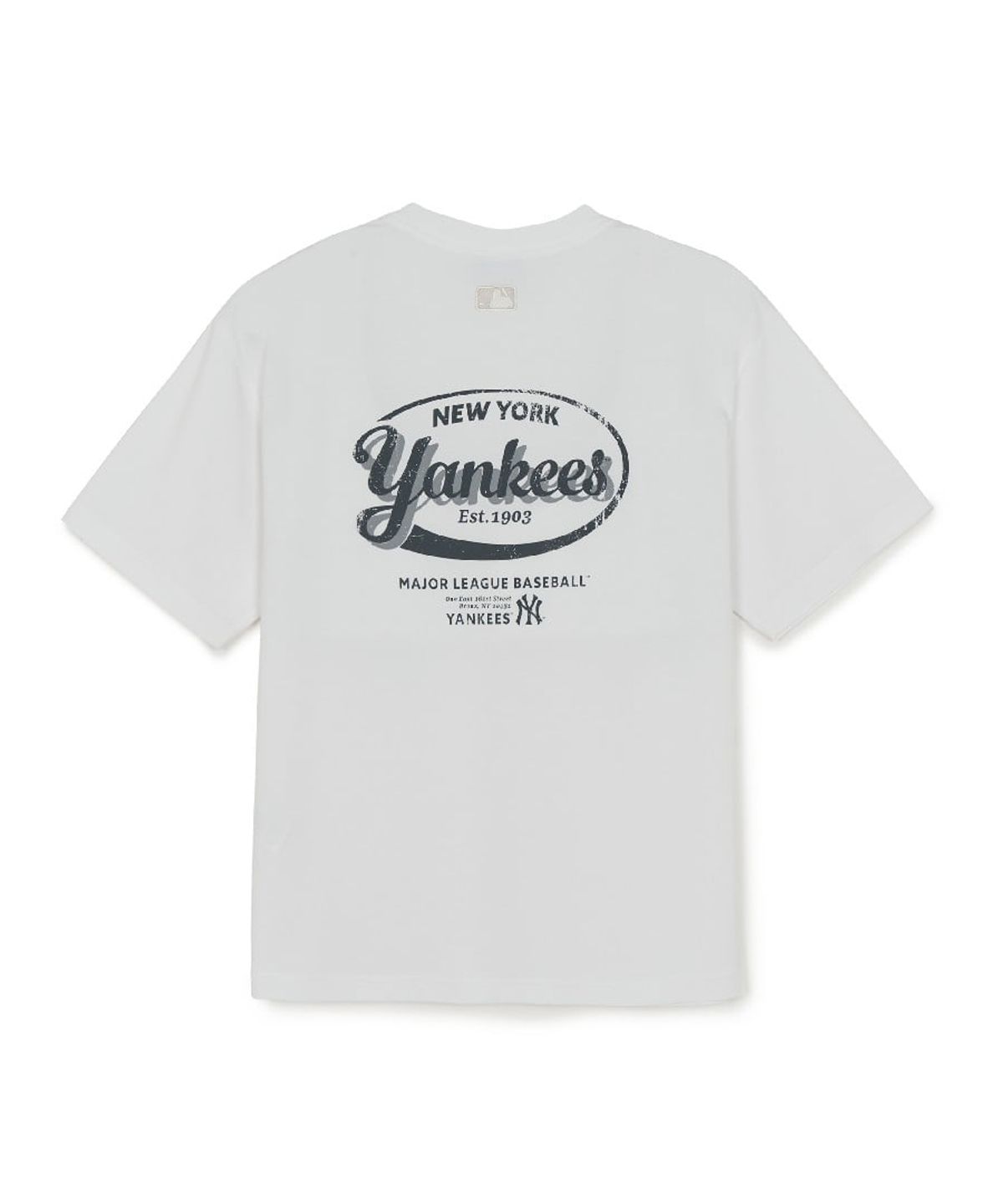 엠엘비(MLB) 빈티지 스포티브 컬시브 그래픽 반팔 티셔츠 NY (White)