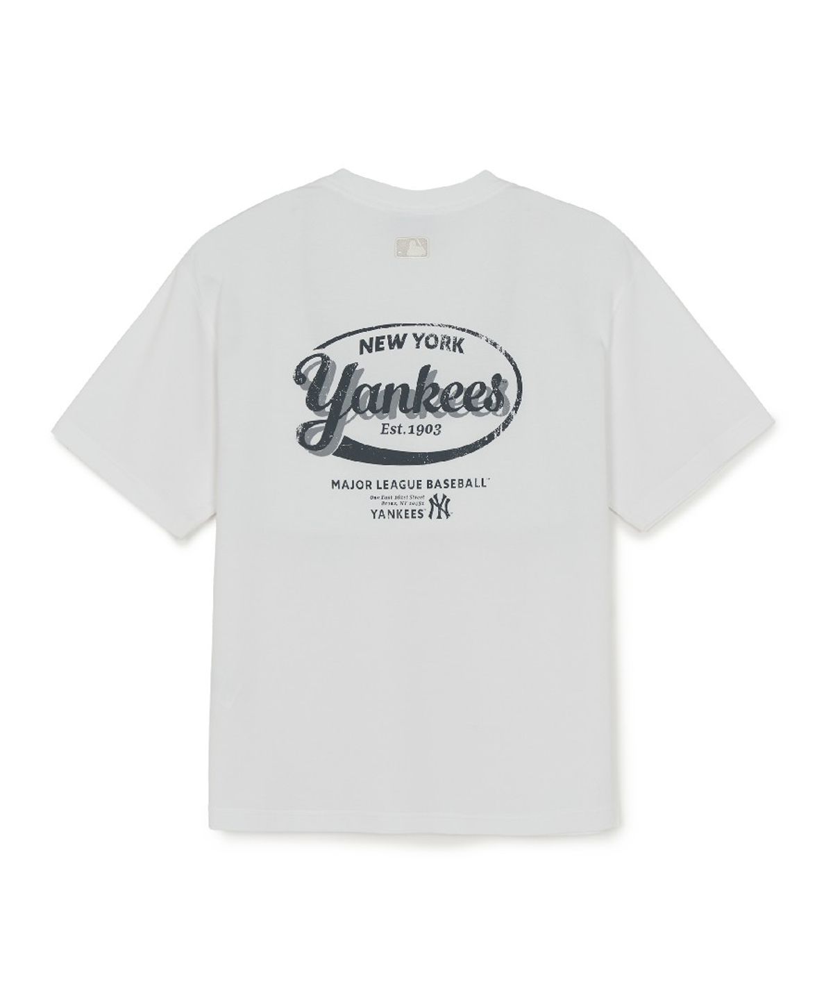 엠엘비(MLB) 빈티지 스포티브 컬시브 그래픽 반팔 티셔츠 NY (White)