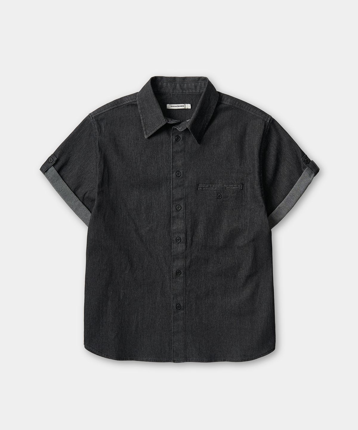 엑스컨테이너(EXCONTAINER) 로우 페이드 하프 데님 셔츠 (WASHED BLACK)