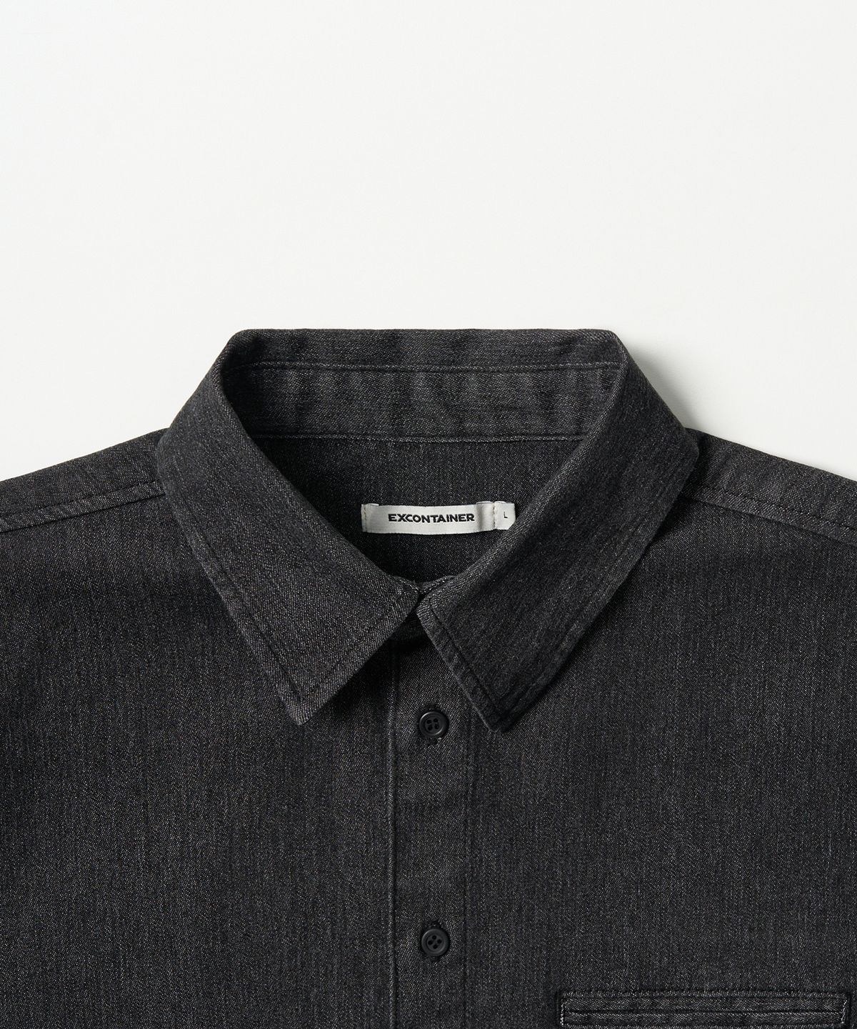 엑스컨테이너(EXCONTAINER) 로우 페이드 하프 데님 셔츠 (WASHED BLACK)