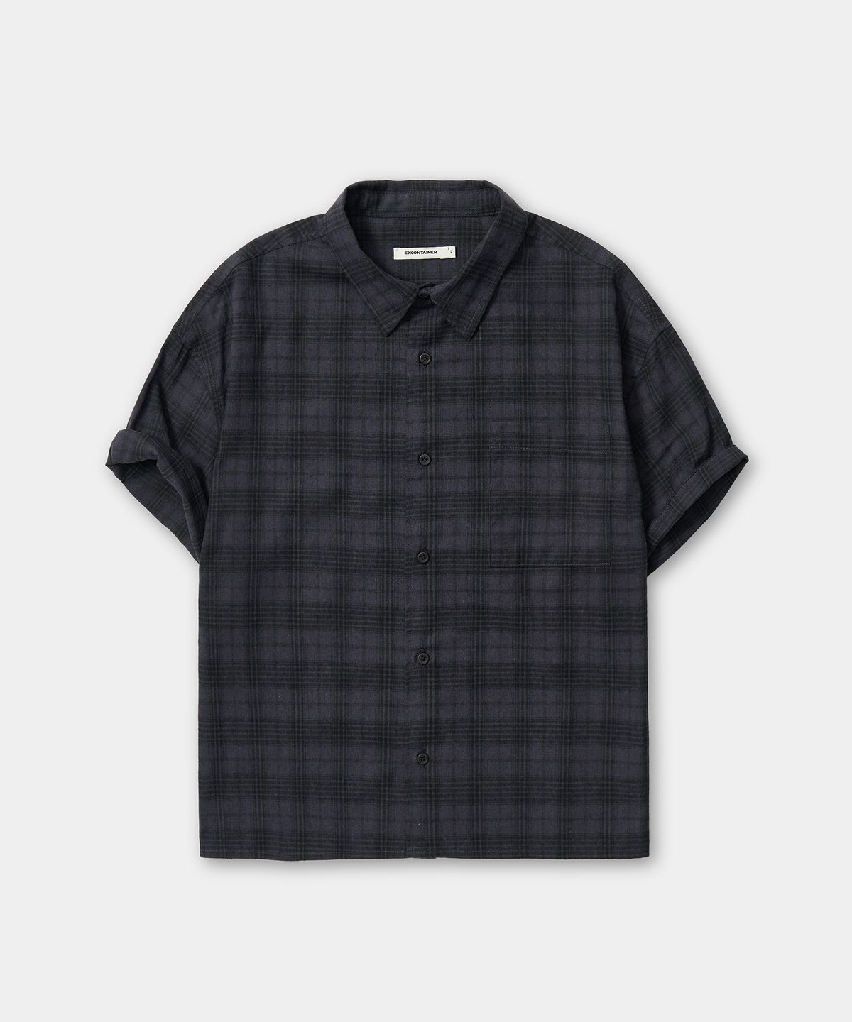 엑스컨테이너(EXCONTAINER) 빈티지 체크 크롭 셔츠 (NAVY)