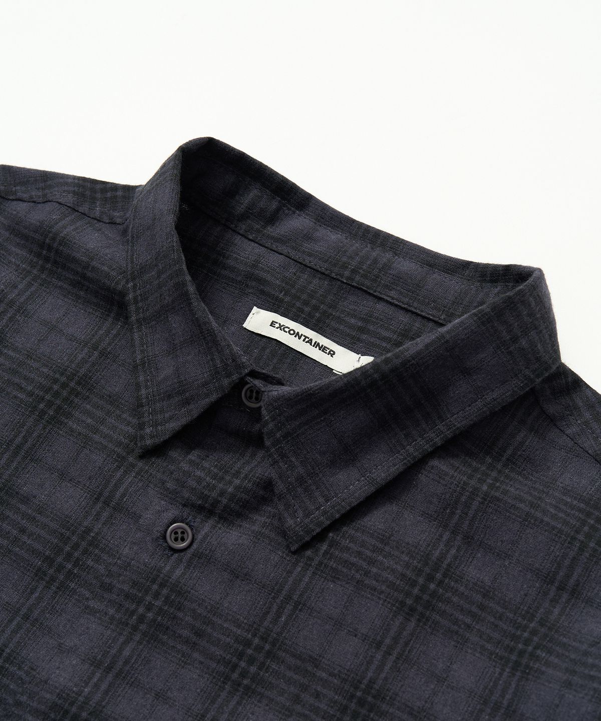 엑스컨테이너(EXCONTAINER) 빈티지 체크 크롭 셔츠 (NAVY)