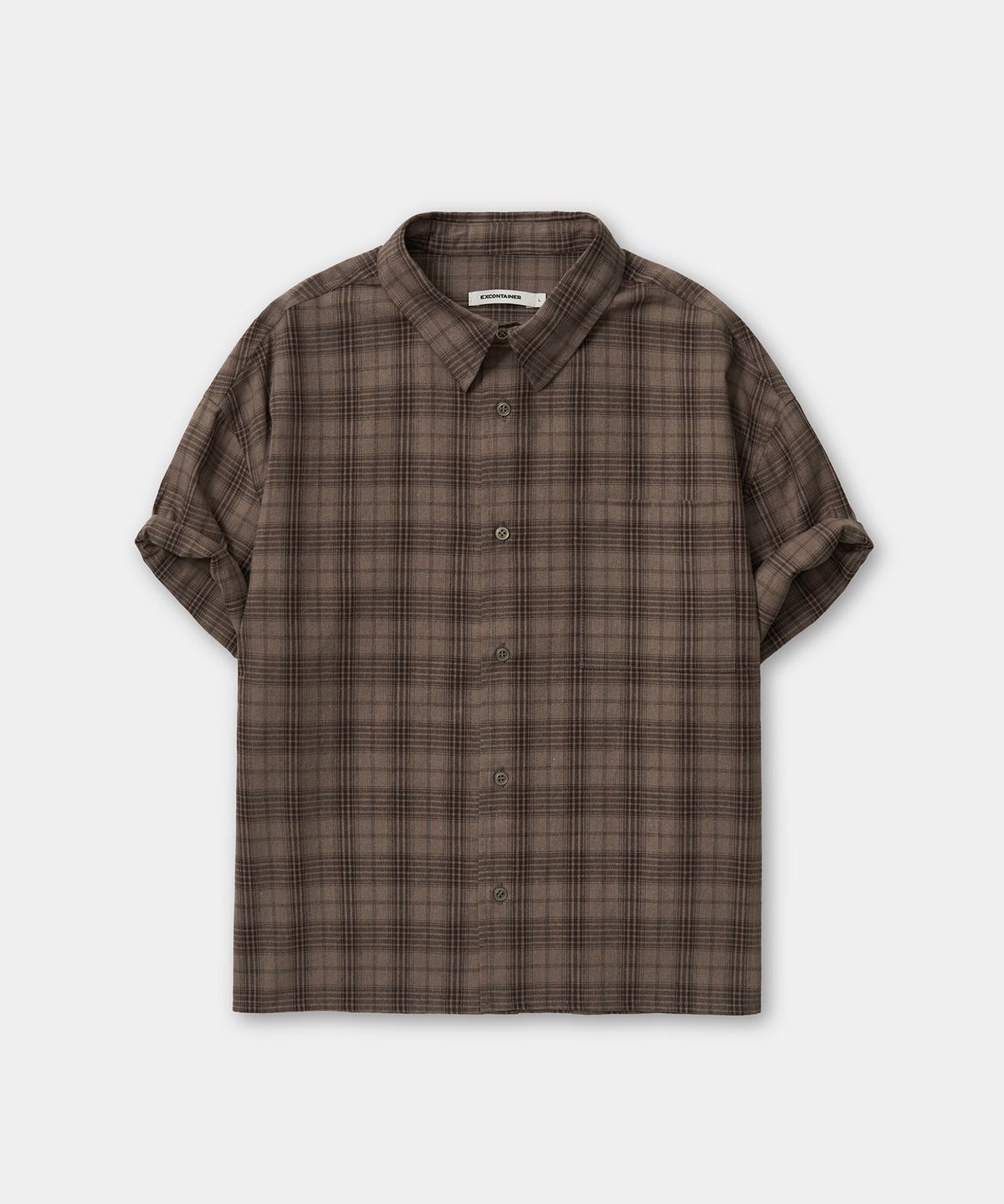 엑스컨테이너(EXCONTAINER) 빈티지 체크 크롭 셔츠 (BROWN)