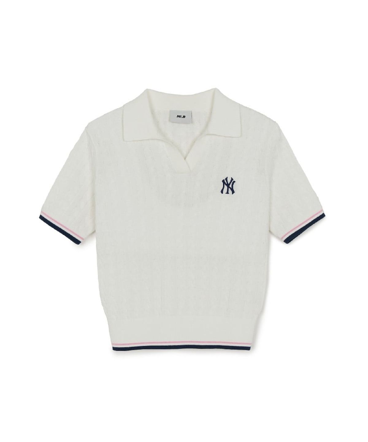 엠엘비(MLB) 여성 바시티 케이블 오픈카라 반팔니트 NY (White)