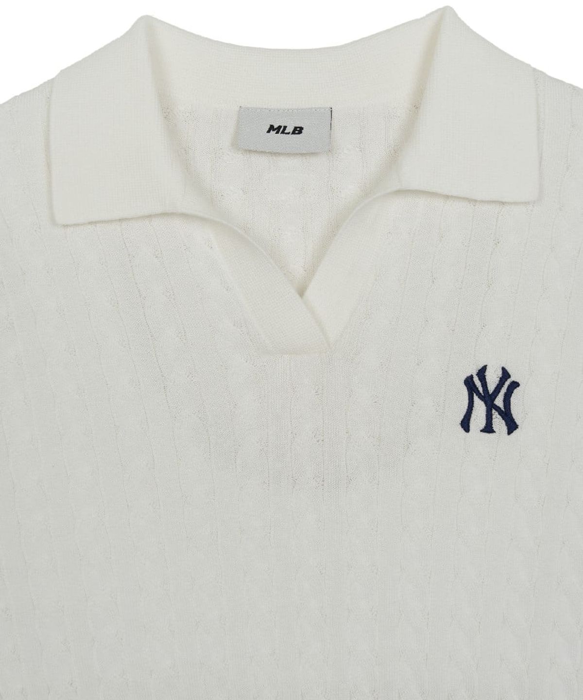 엠엘비(MLB) 여성 바시티 케이블 오픈카라 반팔니트 NY (White)