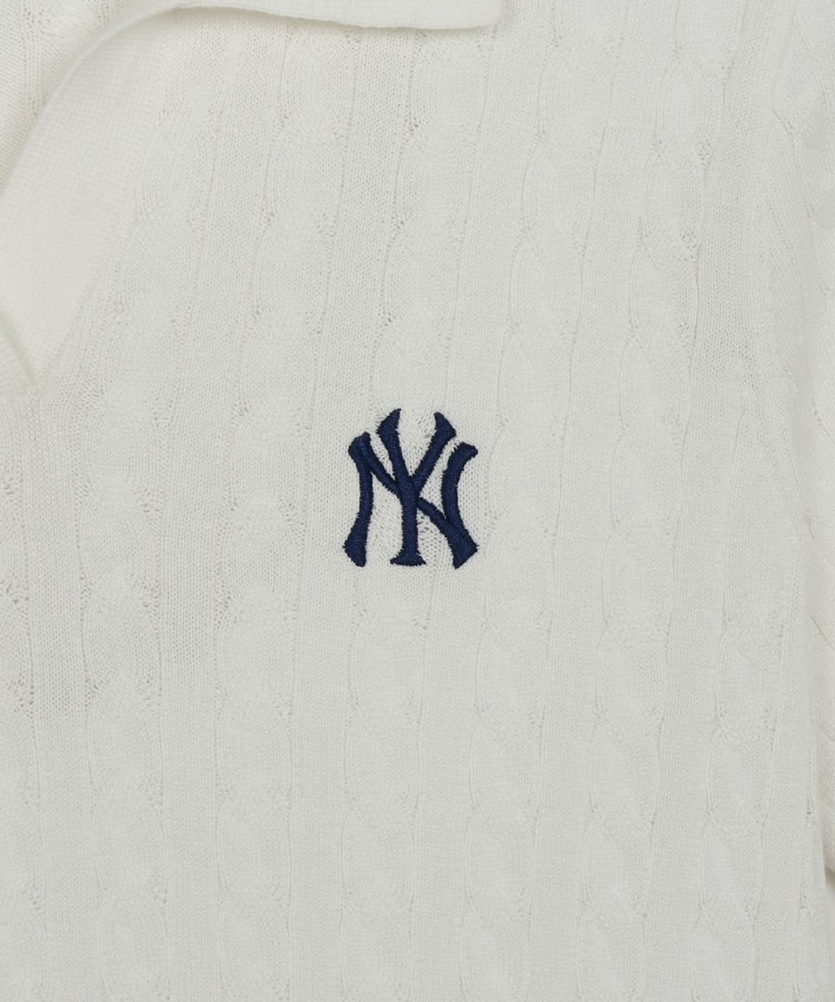 엠엘비(MLB) 여성 바시티 케이블 오픈카라 반팔니트 NY (White)