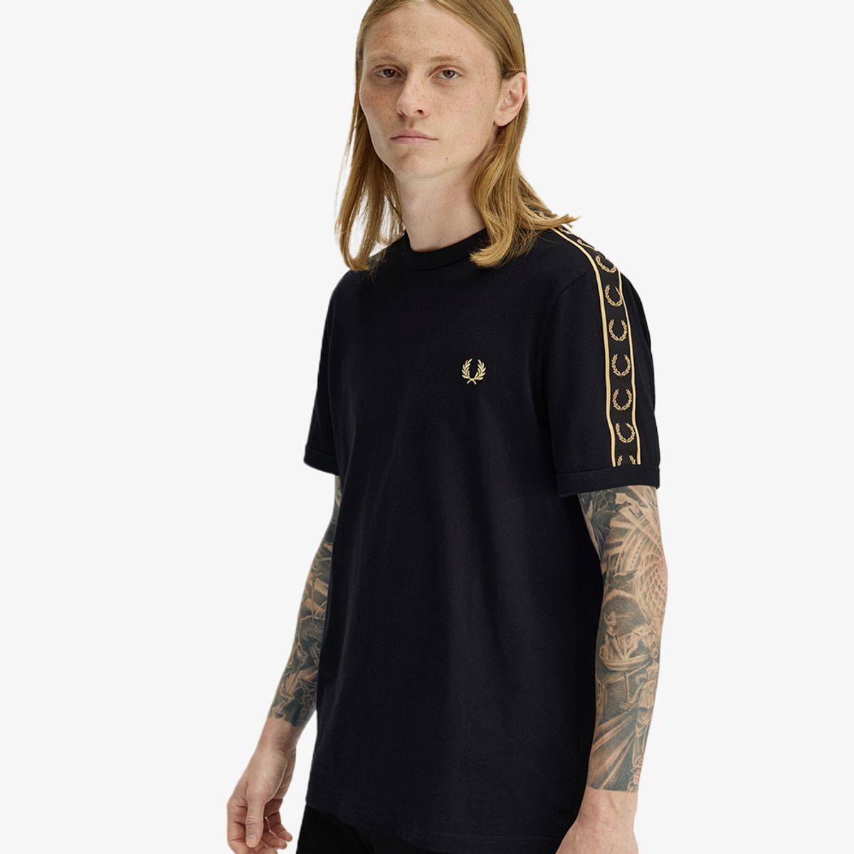 프레드페리(FRED PERRY) [Sport] 컨트라스트 테잎 링어 티셔츠 - 블랙/샴페인 AFPM2614613-90A