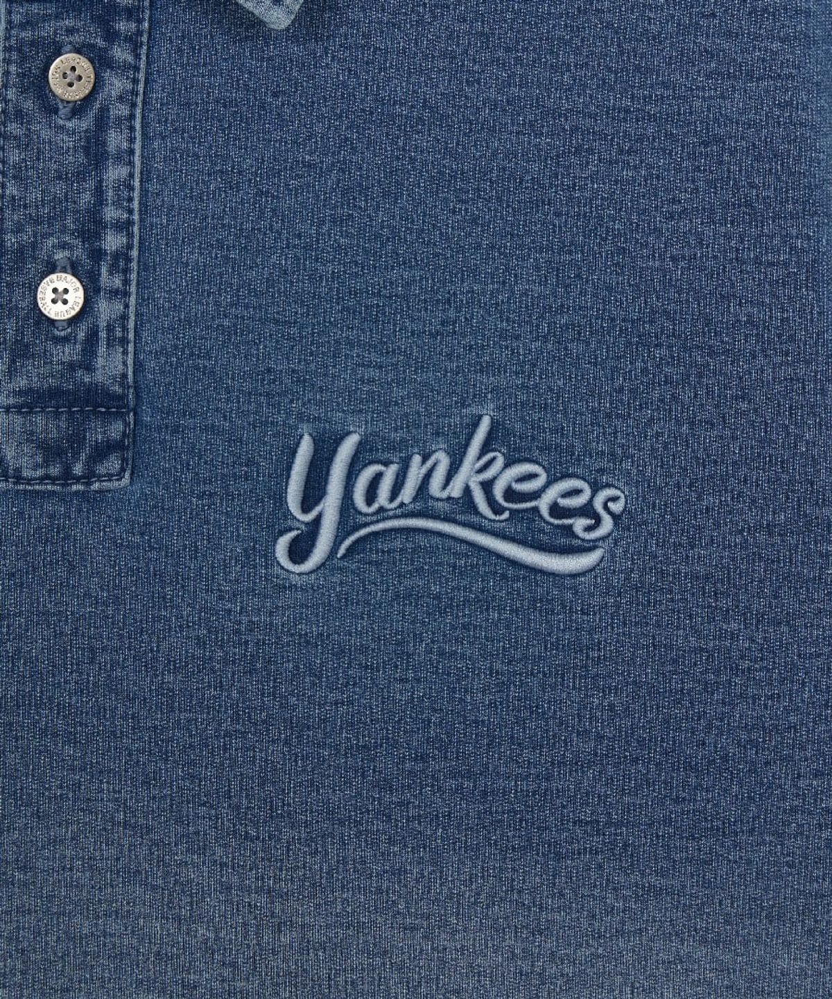 엠엘비(MLB) 베이직 스몰로고 져지 데님 반팔 폴로셔츠 NY (L.Blue)