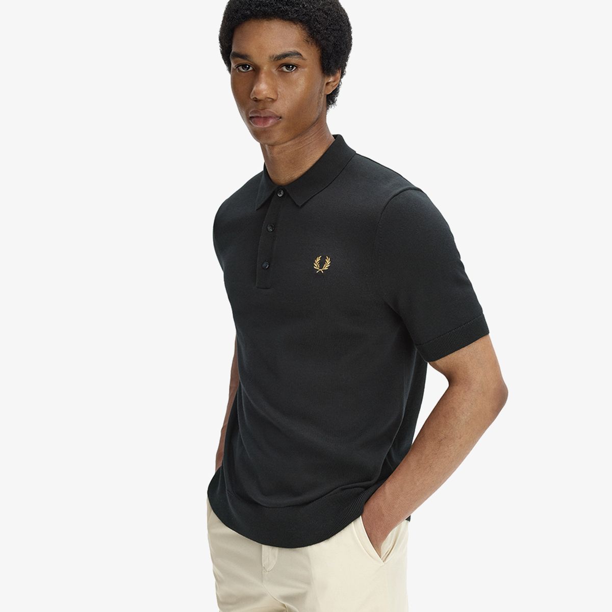 프레드페리(FRED PERRY) [Sharp] 숏 슬리브 코튼 니트 셔츠 - 블랙 AFPM2619725-198