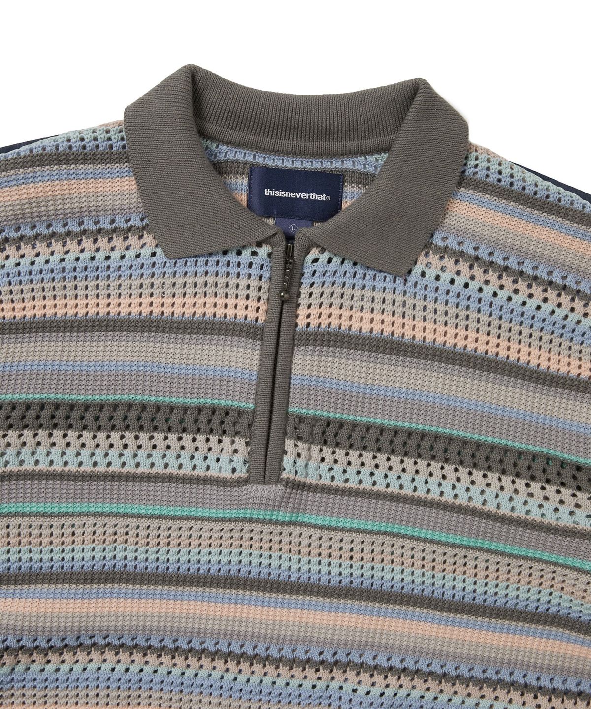 디스이즈네버댓(THISISNEVERTHAT) Striped S/S KnIt Polo Pink Grey