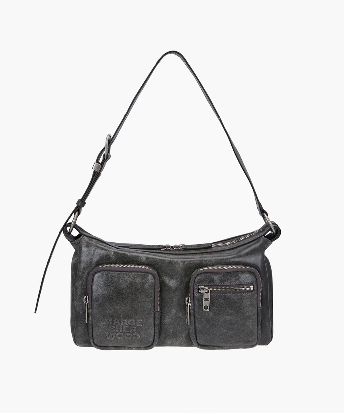 마지셔우드(MARGESHERWOOD) OUTPOCKET HOBO_white+grey two-tone cracked
