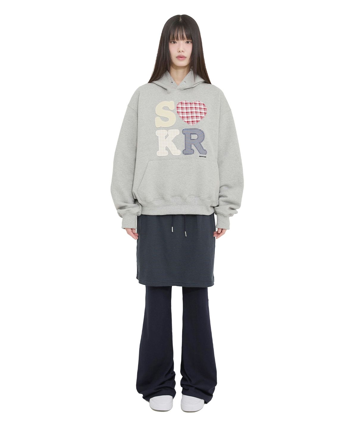 밈더워드로브(MIMTHEWARDROBE) [쓰까르 X 밈더] SKRR 패치워크 까르 후드티_그레이