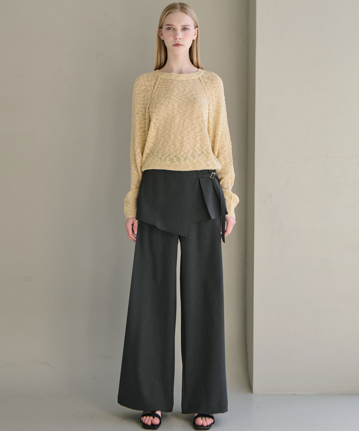 슬로우롤리(SLOWLOLLI) [3차] Wrap layer wide pants_2 Colors