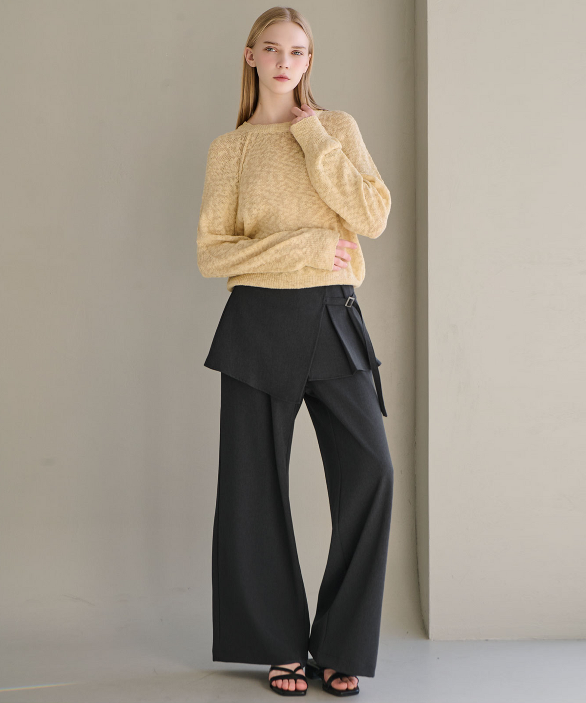 슬로우롤리(SLOWLOLLI) [3차] Wrap layer wide pants_2 Colors