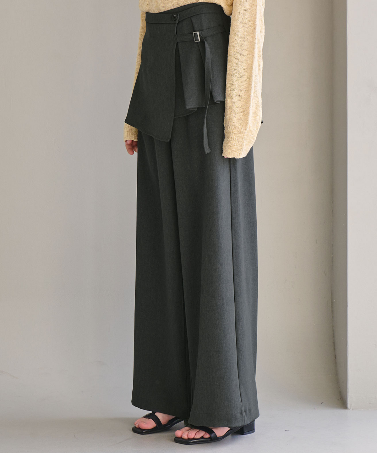 슬로우롤리(SLOWLOLLI) [3차] Wrap layer wide pants_2 Colors