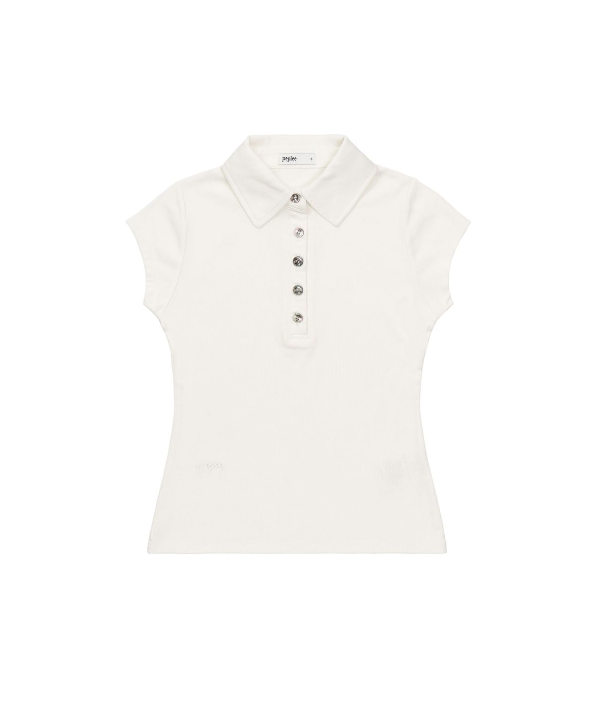 페플리(PEPLEE) Button Cap Sleeve Collar Tee (White)