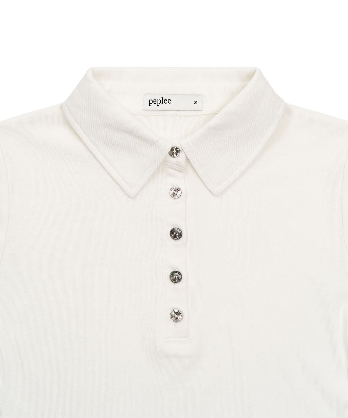 페플리(PEPLEE) Button Cap Sleeve Collar Tee (White)
