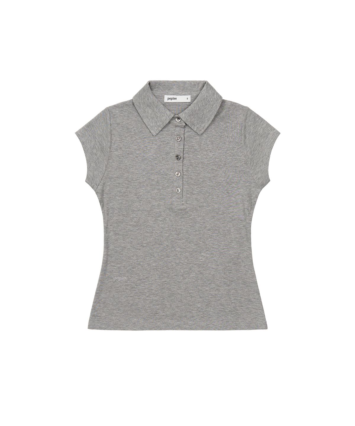 페플리(PEPLEE) Button Cap Sleeve Collar Tee (Grey)