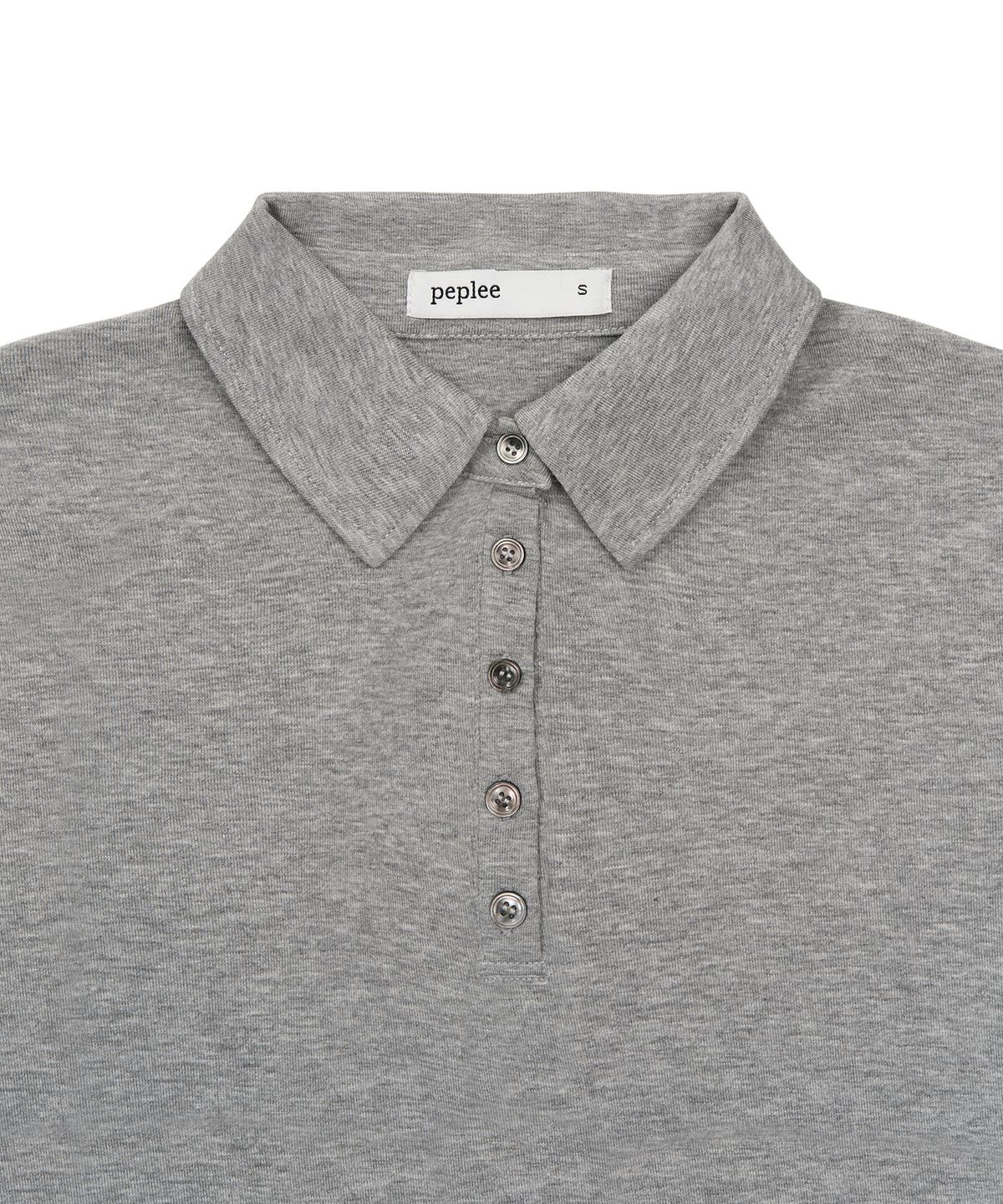 페플리(PEPLEE) Button Cap Sleeve Collar Tee (Grey)